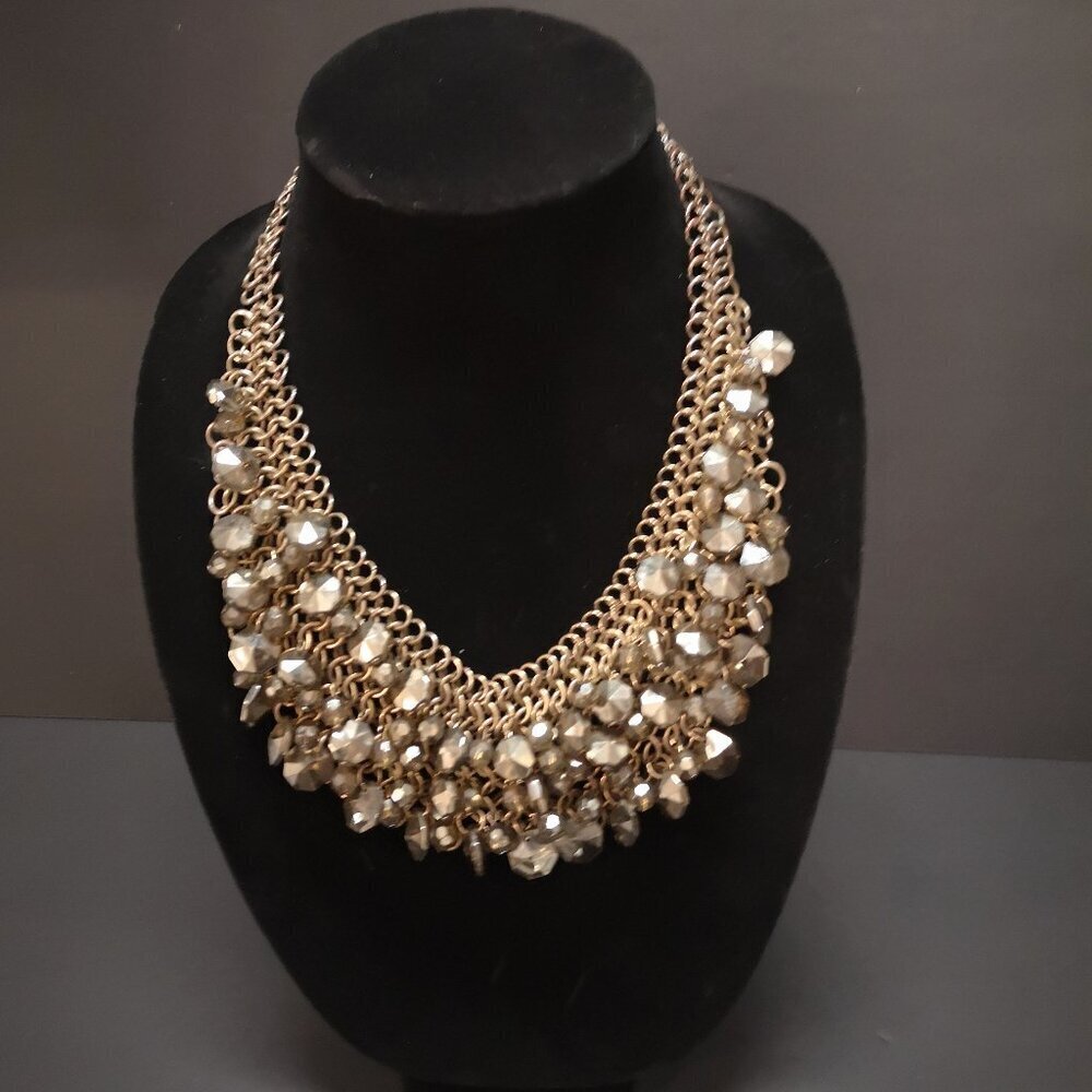 Chunky Statement Necklace with Small & Large Faceted Smokey Grey Glass Beads